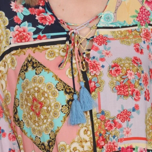 Johnny Was Japer Lace Up Maxi Kaftan Dress In Multi S/M - Picture 4 of 13